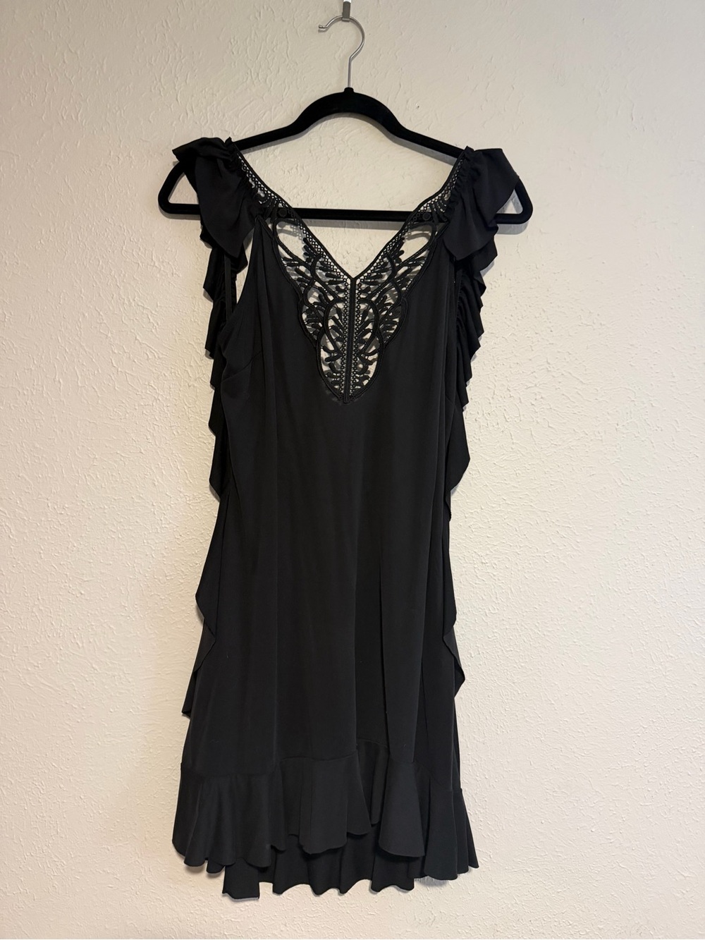 Kimchi Blue Black Lace-Trim Ruffle Mini Dress